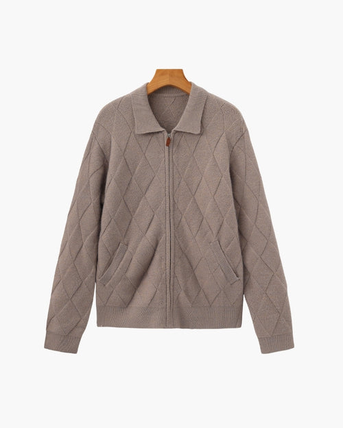 Heritage Diamond Knit Zip Cardigan