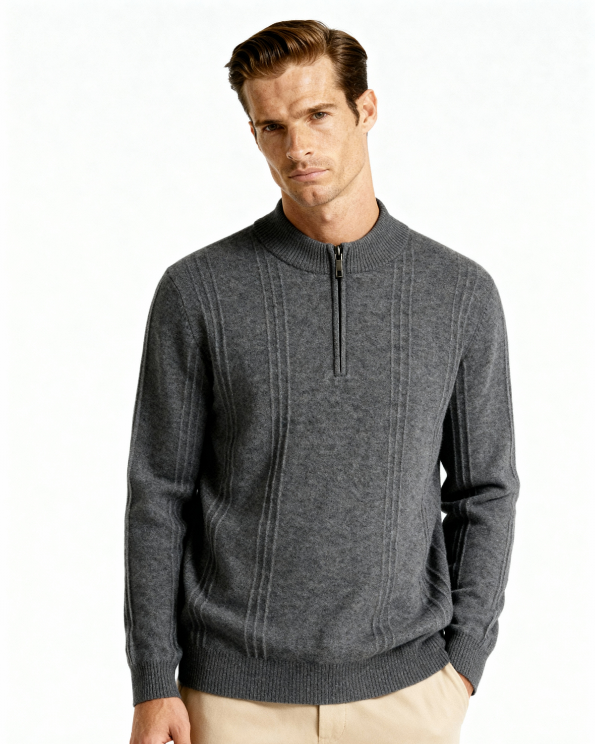 100% Cashmere Ribbed Half Zip